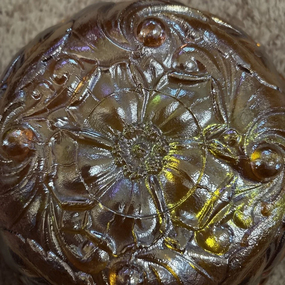 Vintage Indiana Glass Marigold  Carnival Glass Wild Rose Scalloped Edge 9